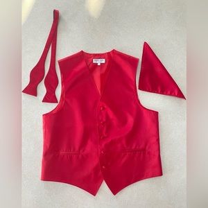 EUC Red 3 Piece Formal Wear Set - Vest (L), Bow Tie and Pocket Square